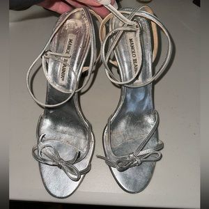 Manolo Blahnik • Strappy Silver Heels Size 37.5